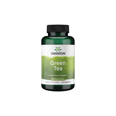 Swanson Green Tea 500 mg 100 Capsules is a dietary supplement known for antioxidant support, with each capsule containing 500 mg of green tea.